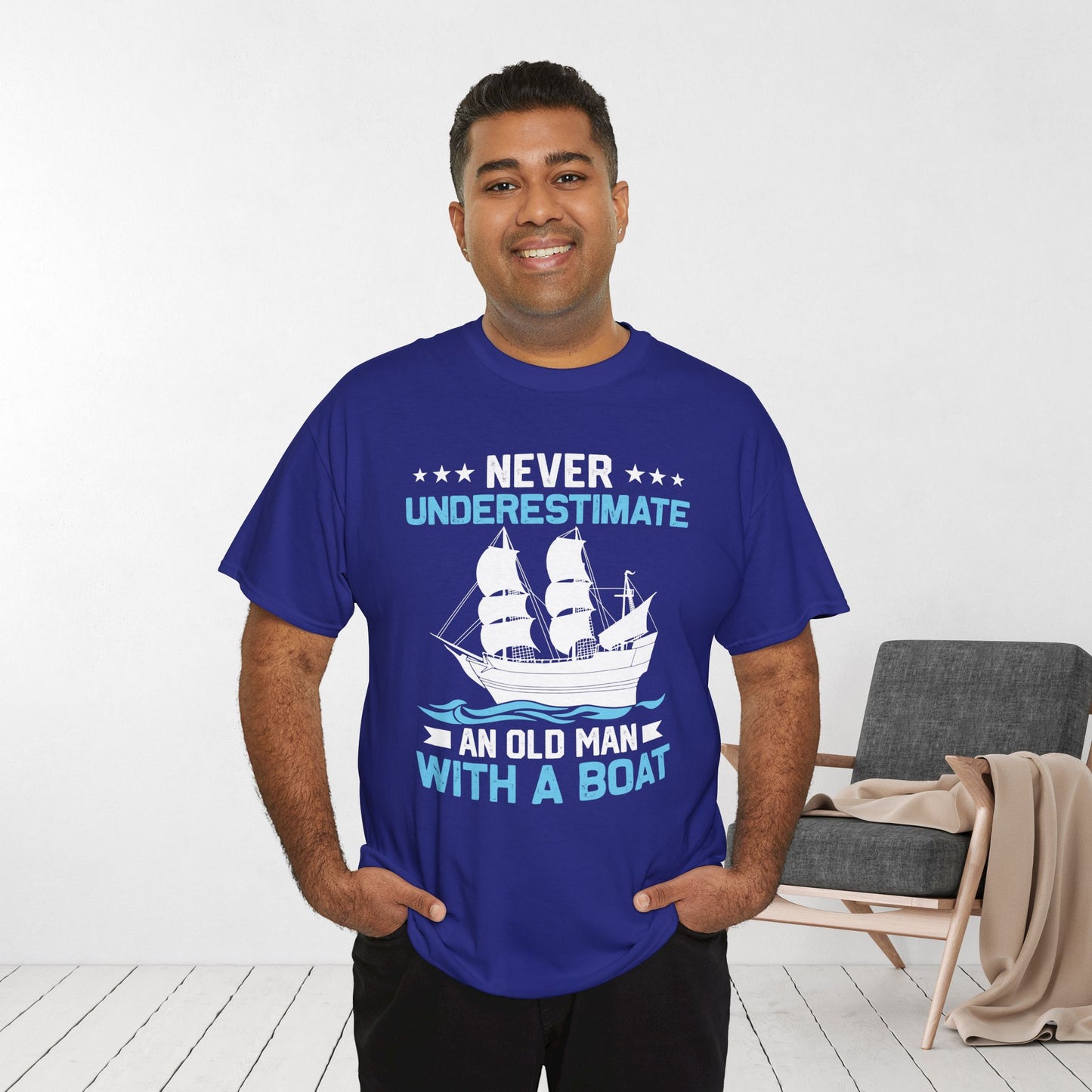 Old Man with a Boat T-Shirt - Funny Sailing Heavy Cotton Tee