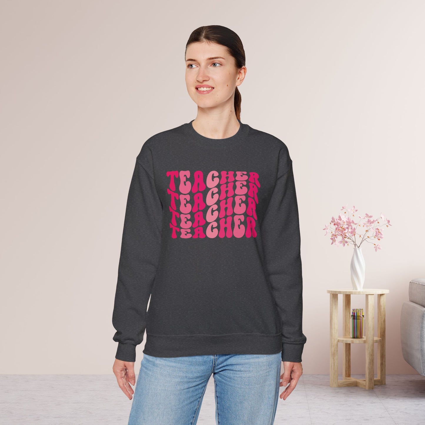 Groovy Hot Pink Teacher Sweatshirt for School Teachers