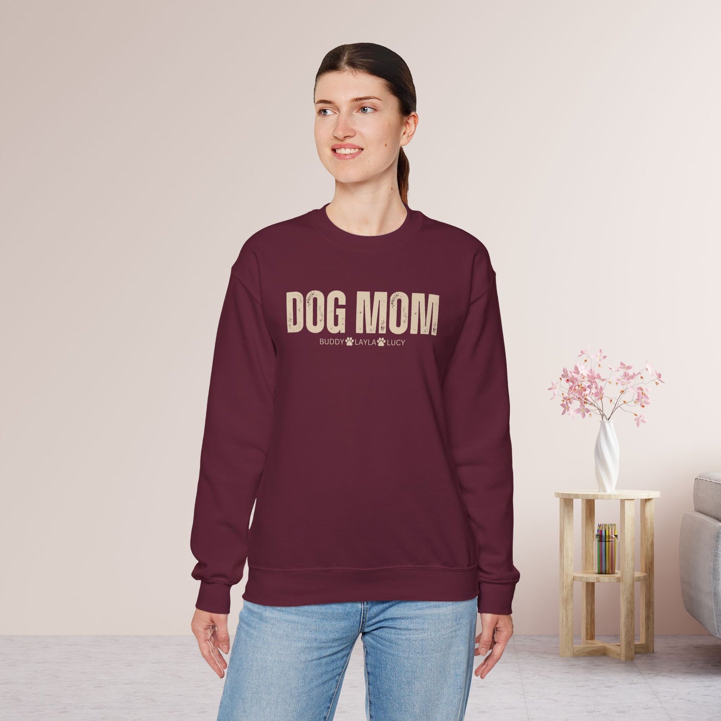 Custom Dog Mom Sweatshirt with Dogs Name - Personalized Gift for Dog Mom